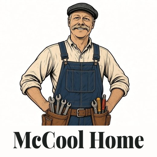 McCool Home logo: a smiling tradesman in a flat cap and denim overalls